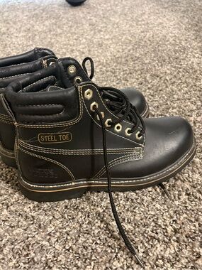 Men's Black Steel Toe Work Boots Sz 7